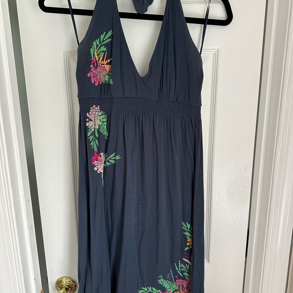 Floral Embroidered Halter Dress